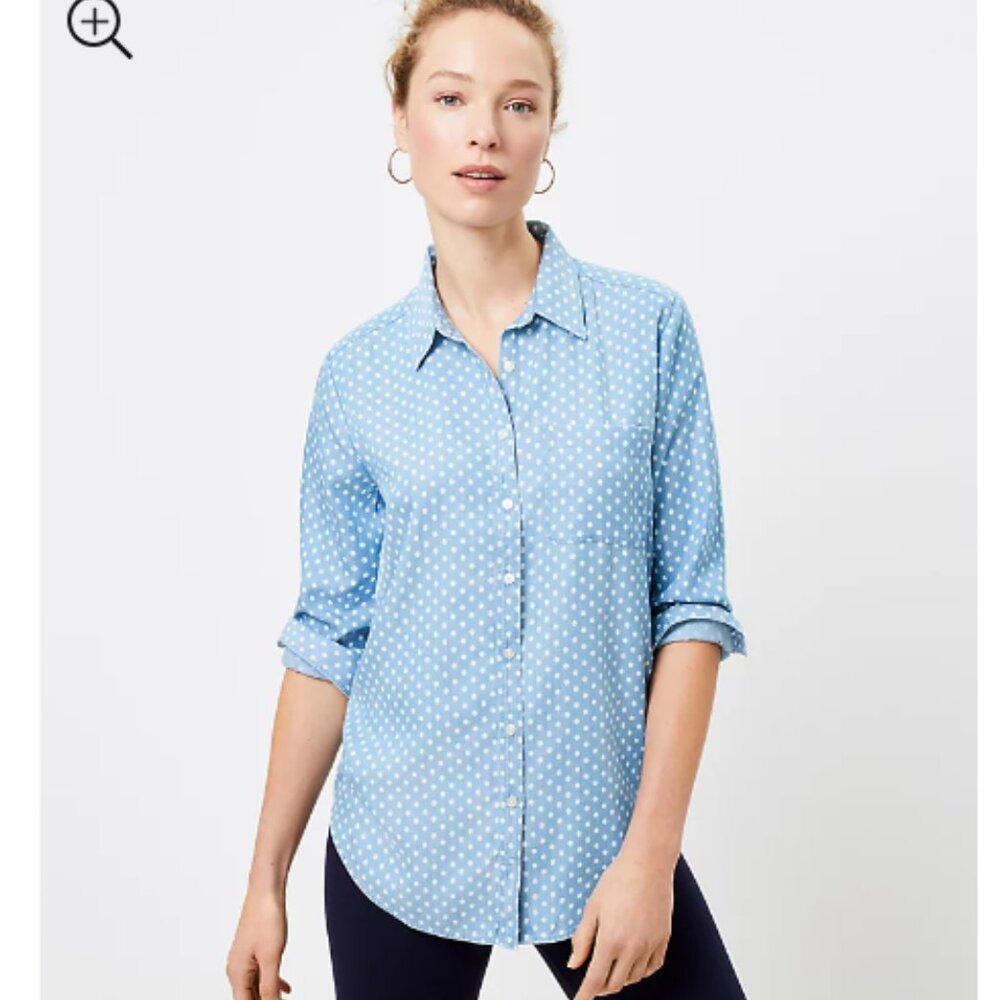 Loft Womens Pokka Dotted Chambray Tunic Shirt Size S